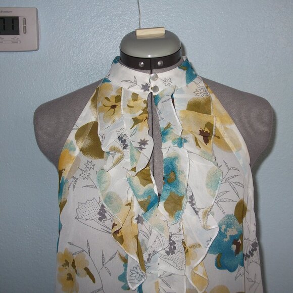 Forever 21 Size S Floral Halter Blouse Shirt Top Boho Peasant Gypsy Ruffled - Picture 2 of 8